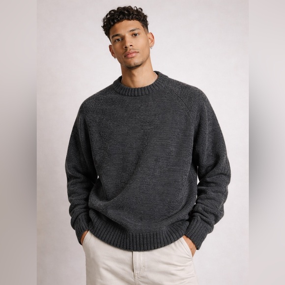 Alan Paine Vintage Shetland Wool Crewneck Sweater Gray Size 42 Made England